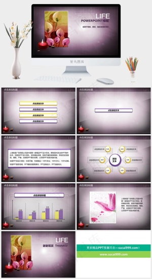 紫色背景图片灰色标准PPT模板预览图