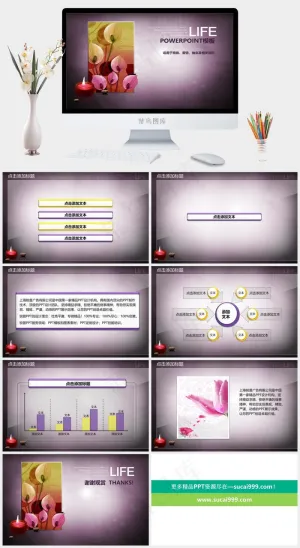 紫色背景图片灰色标准PPT模板预览图