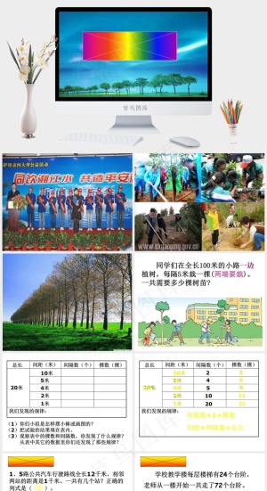 植树问题ppt课件蓝色实景风PPT模板预览图