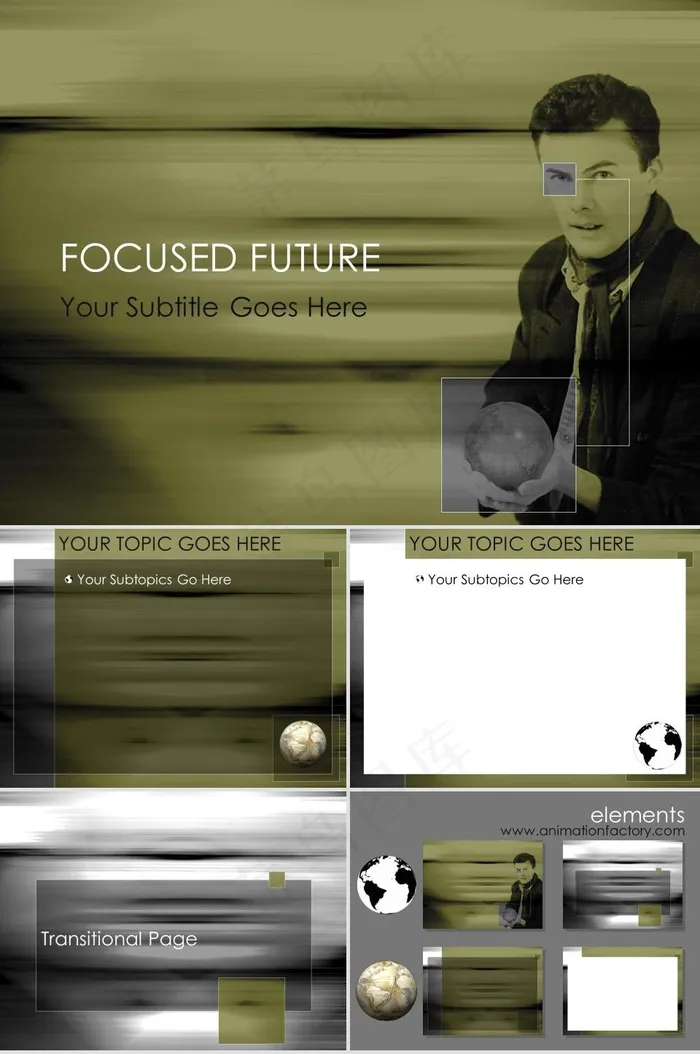 手拿地球商务男人PPT模板黄色硬朗标准PPT模板