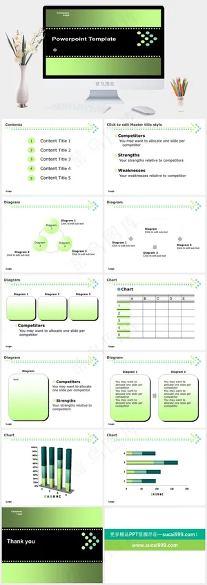 绿色清新PPT素材黑色PPT模板预览图