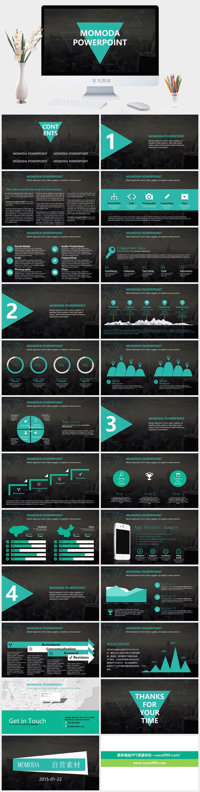 欧美商务绿色简洁大气可编辑实用PP...灰色实景风硬朗PPT模板