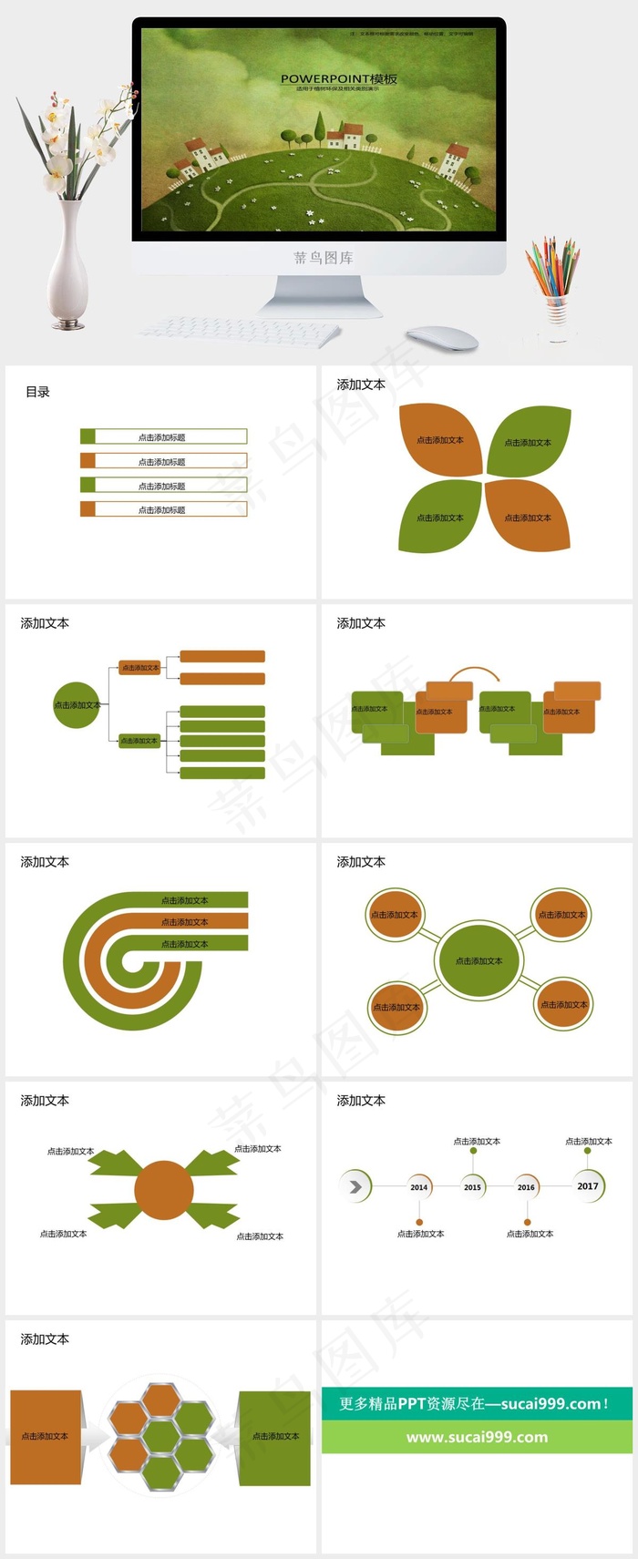 绿色环保PPT模板免费下载黄色绿色卡通风PPT模板