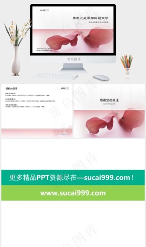 红色花瓣ppt模板公司白色柔美PPT模板白色PPT模板预览图