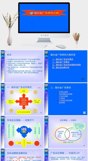 脑白金广告活动大纲图片蓝色营销简洁PPT模板预览图