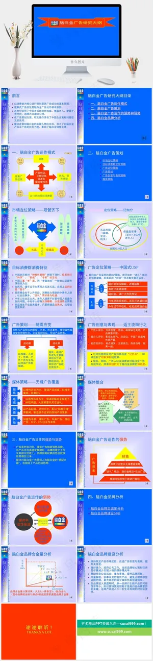 脑白金广告活动大纲图片蓝色营销简洁PPT模板预览图