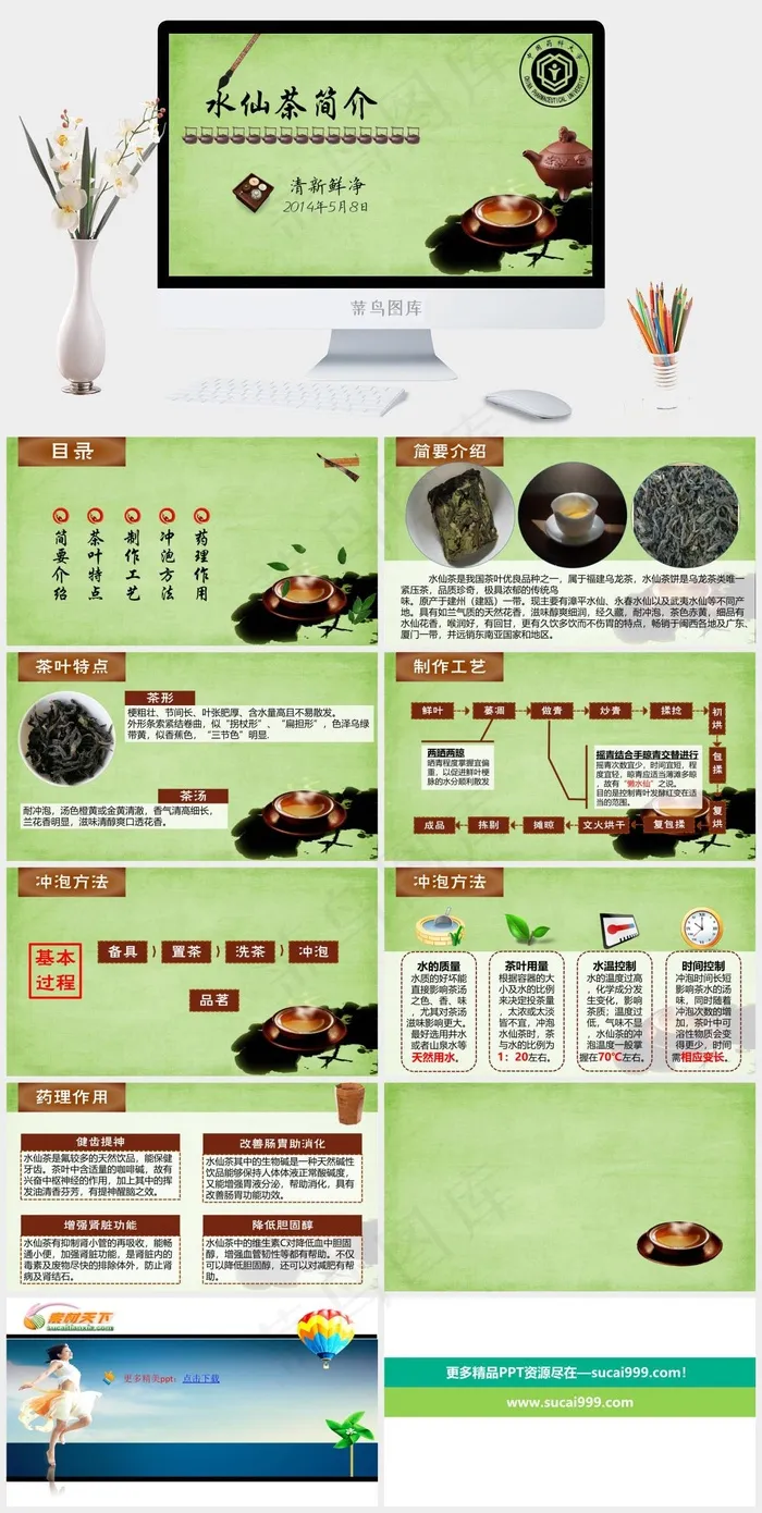茶业简介汇报PPT绿色中国风PPT模板