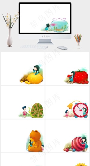 可爱的儿童卡通ppt模板白色卡通风简洁PPT模板预览图
