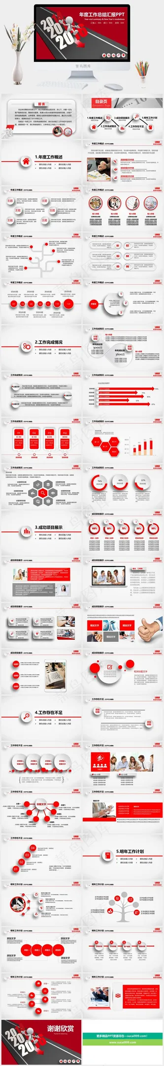 扁平化微粒体计划述职报告PPT红色突出PPT模板预览图