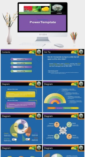 自然装饰企业ppt模板紫色营销PPT模板
