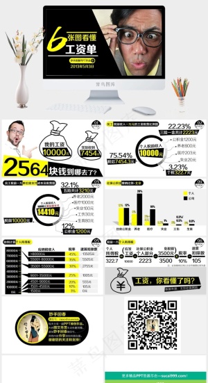 6张图看懂工资单ppt模板黑色硬朗标准突出PPT模板预览图