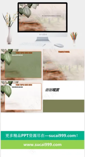 古典风格树叶ppt模板灰色橘色橙色实景风标准PPT模板预览图