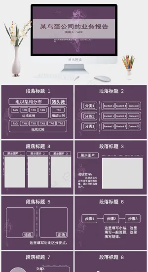 业务报告 PPT模板 商业分析PP...紫红色灰色营销简洁PPT模板