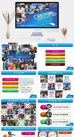 校内网营销推广方案图片蓝色实景风PPT模板