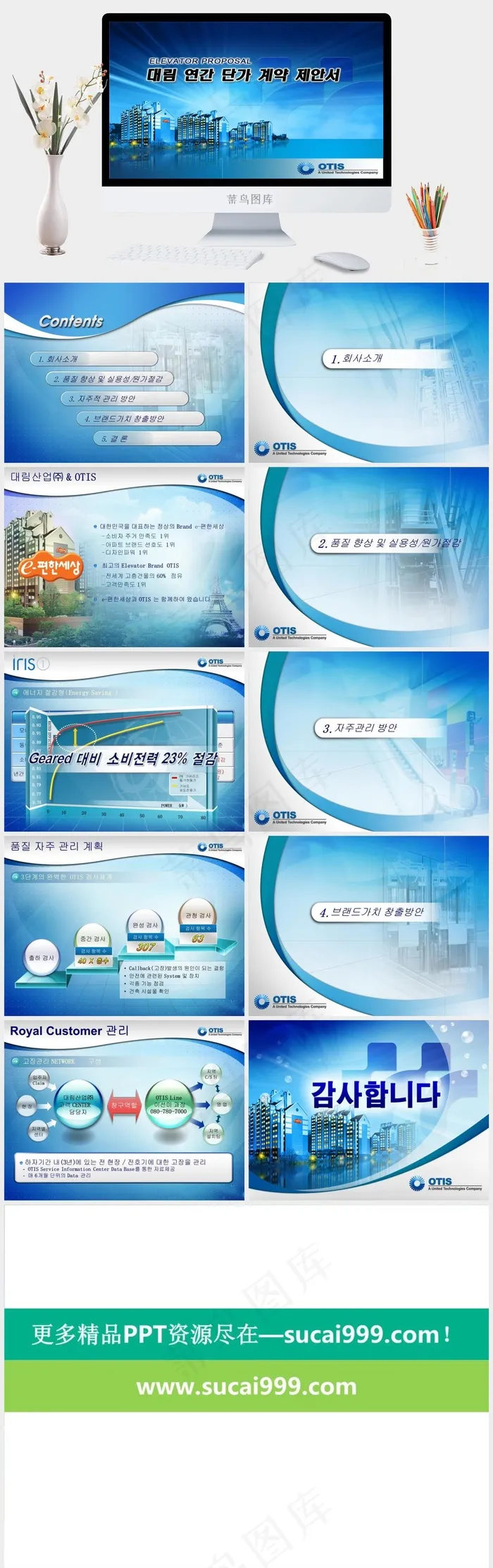 韩国动态ppt模板蓝色实景风营销PPT模板