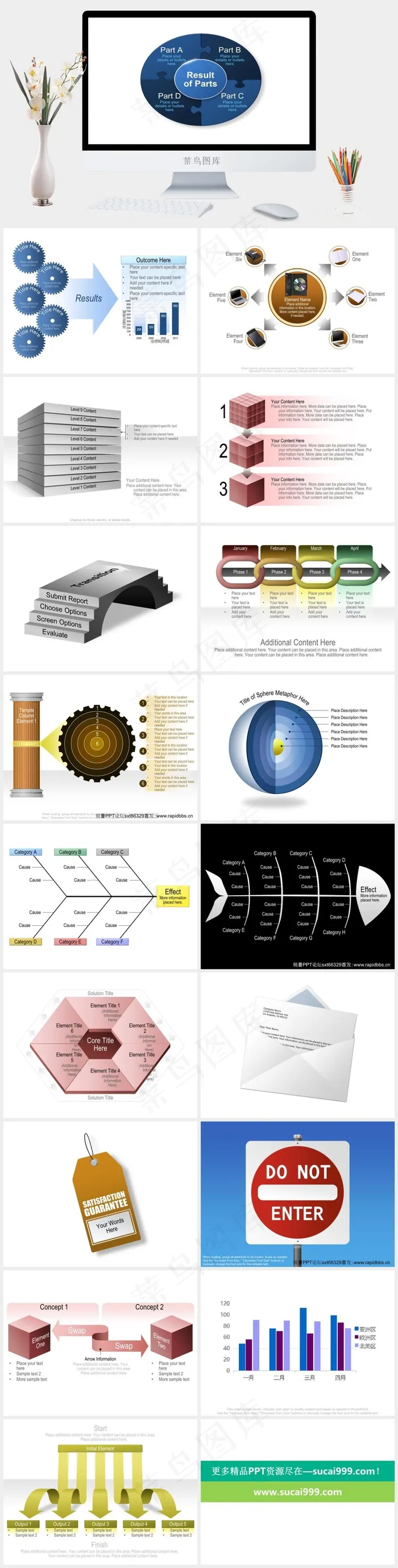 17页欧美各式商务图表白色营销PPT模板