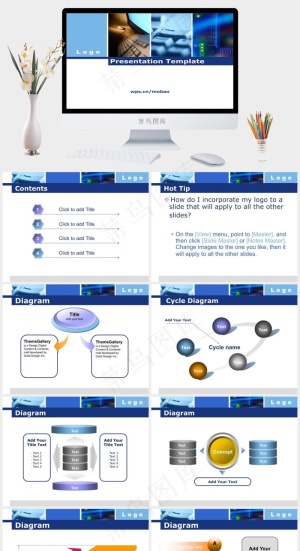 清新计算机商务模板白色PPT模板预览图