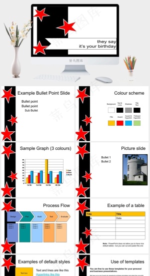 生日星PPT幻灯片模板白色营销PPT模板