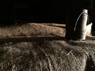 在美国，彭斯维尔，麻袋，针，织物，线，无人，室内