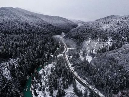 乌克兰，旅行，冬天，雪，森林，树木，道路，河流