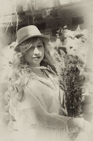 人, 长大了, 一, 头饰, 女人, 黑色和白色, 肖像, 服装