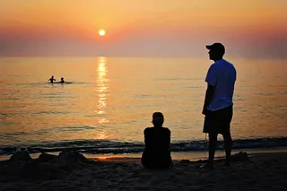 日落，家庭，夏天，海滩，游泳，快乐，满足，人