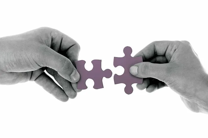 连接，手，拼图，比赛，部分，伙伴关系，拼图，拼图块