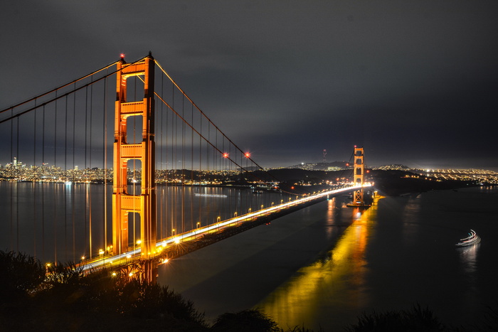 金门, San fran, 湾区, 长时间曝光, 夜间间隔, 夜, 金, 桥