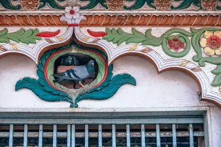 棕色、绿色和白色花朵藤蔓墙压花装饰