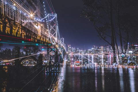 旧金山, 美国, 金银岛, 夜晚的天空, 光迹, 灯, 城市, 市容