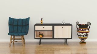 棕色、黑色、木制、餐具柜、房间、内部、展品、设计