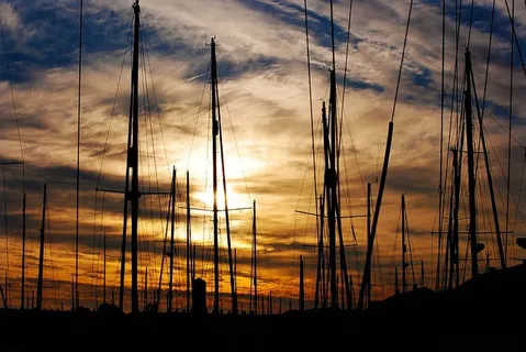 剪影，船，金色，小时，日落，照片，帆船，黄昏