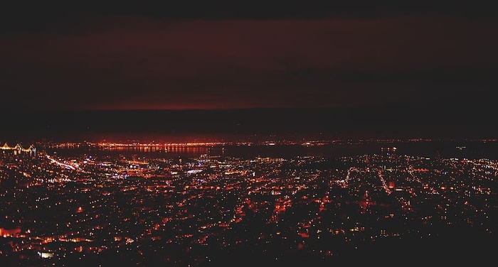 旧金山，夜景，空中，视野，黑暗，夜晚，灯光，建筑物