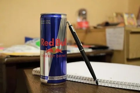 红牛，钢笔，帕克，书，碳酸饮料，饮料，学习时间，小册子