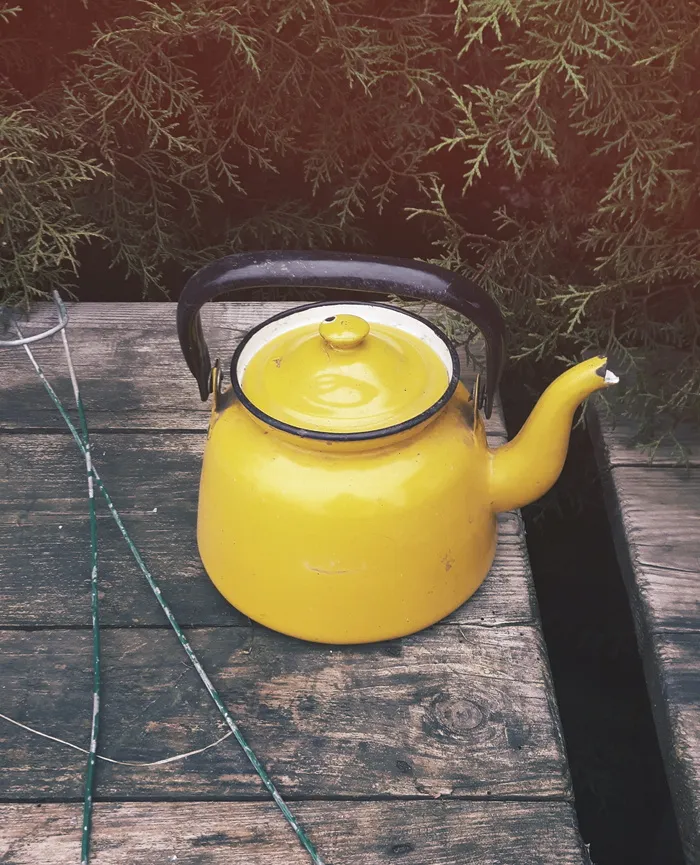 水壶、餐桌、茶、冲泡、村庄、乡村、自然、木材