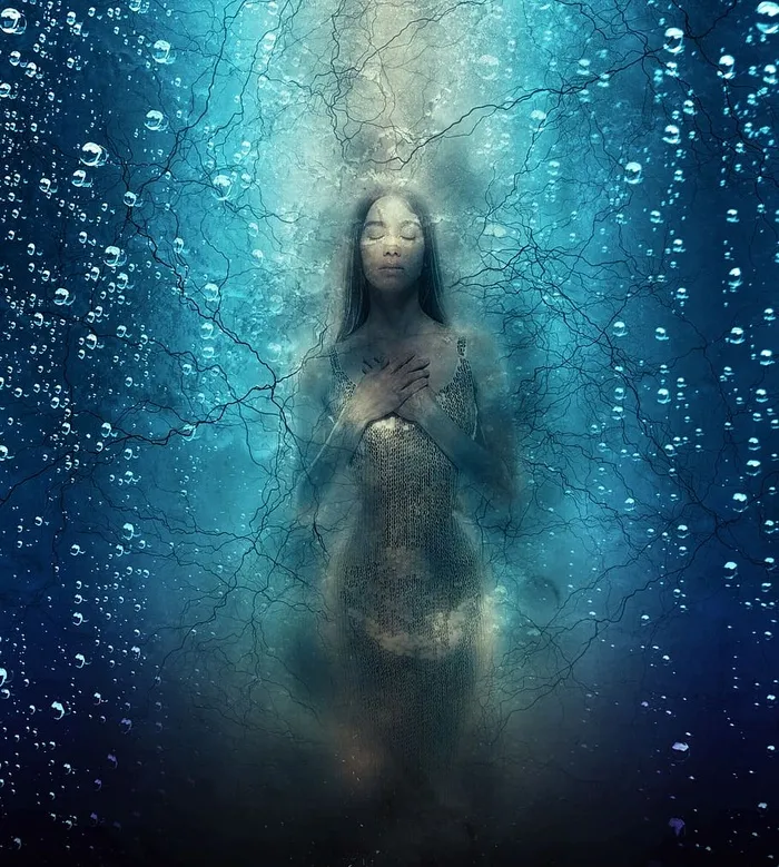 水下，地下，女人，恐怖，恐惧，一个人，女人，长发