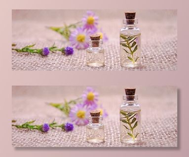两个，透明玻璃瓶，酒瓶瓶盖，精油，鲜花，芳香疗法，香水