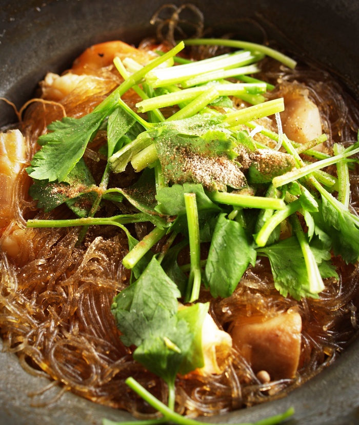 熟的，面条，绿色，多叶，蔬菜，食物，泰国，鸡肉