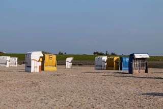 沙滩椅、大海、假日、夏天、阳光、沙滩、海岸、北海