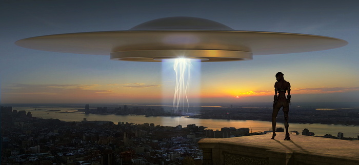 剪影摄影，外星人，站立，棕色，表面，幻想，科幻，漂浮