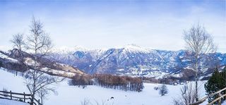 山景、雪、覆盖、树木、山脉、白天、景观、山脉