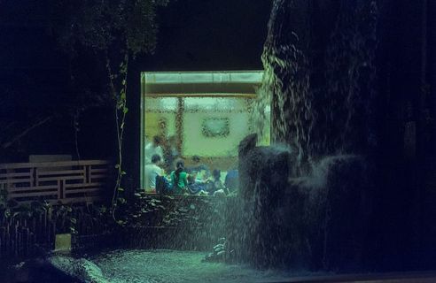 香港，南莲园，花园，风水，瀑布，窗，植物，树