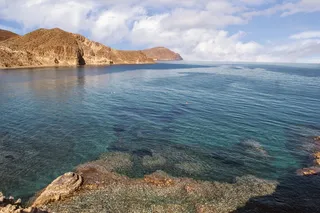 海，天，山，岩石，云，海岸，蓝色，水