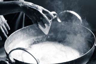 黑色，白色，胶片，手工，制作，泰国甜点，甜点，平底锅