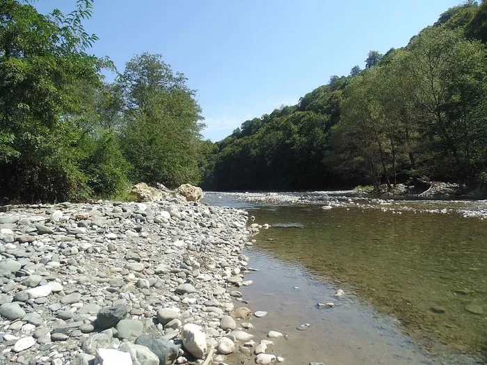 阿布哈兹、卡马纳、河流、古米斯塔、石头、山脉、景观、树木