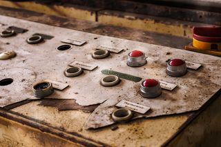 白钢按钮，桌子，开关，控制台，怀旧，技术，压力机，按钮