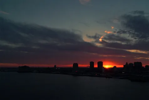 费城，夜景，天际线，黄昏，河流，特拉华河，海岸，船只