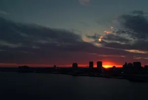 费城，夜景，天际线，黄昏，河流，特拉华河，海岸，船只