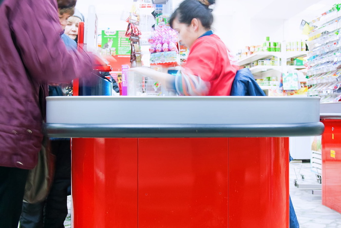 商店、收银台、超市、付款、出纳、工人、市场、购物