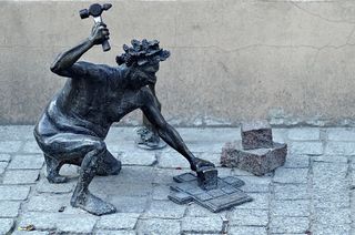 石匠，走道，整理，铺路工，雕塑，漫画，雕像，齐洛纳·戈拉